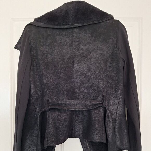 ARMANI EXCHANGE A/X Moto Jacket Black Faux Leather fur Fabric size M - Picture 3 of 5